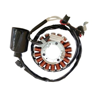 Estatores | El estator es el componente del alternador que genera la corriente para cargar la batería y alimentar la instalación eléctrica de la moto o el scooter. Si está dañado o las bobinas están quemadas, la batería deja de cargarse y pueden aparecer testigos encendidos o falta de corriente en los consumos eléctricos.En esta categoría encuentras estatores Magneti Marelli, Electrosport, Tourmax, RMS, RM Stator, Okyami, Rms Classic y WAI para scooters como Sym Symphony, Vespa PK y Ape, y para motos como Suzuki DR y GSX-R, Yamaha YZF-R1 y YZ 250 F, Honda CTX700 y VT Shadow, Triumph Street Triple. Elige la pieza correcta según el modelo y el año del vehículo o el código original que lleva la pieza a sustituir.