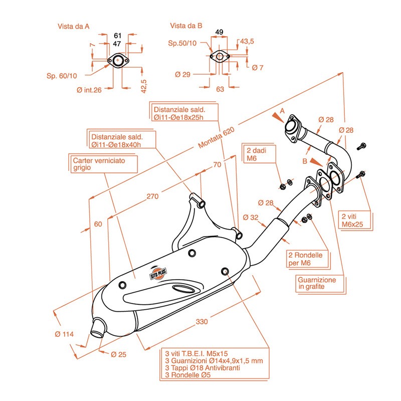 Exhaust Sitopluspiaggio Liberty 50 2T for PIAGGIO Liberty 50 2T 95- and other model Exhausts SITO