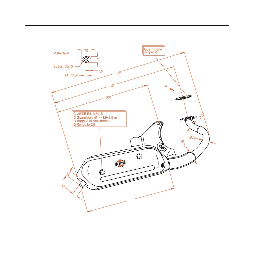 Marmitta Sitoplusscarabeo 50 Dd 99-01 per APRILIA Scarabeo 50 Disco Post 99-01 Minarelli Orizzontale nd Échappements SITO