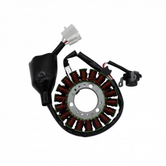 Estatores | El estator es el componente del alternador que genera la corriente para cargar la batería y alimentar la instalación eléctrica de la moto o el scooter. Si está dañado o las bobinas están quemadas, la batería deja de cargarse y pueden aparecer testigos encendidos o falta de corriente en los consumos eléctricos.En esta categoría encuentras estatores Magneti Marelli, Electrosport, Tourmax, RMS, RM Stator, Okyami, Rms Classic y WAI para scooters como Sym Symphony, Vespa PK y Ape, y para motos como Suzuki DR y GSX-R, Yamaha YZF-R1 y YZ 250 F, Honda CTX700 y VT Shadow, Triumph Street Triple. Elige la pieza correcta según el modelo y el año del vehículo o el código original que lleva la pieza a sustituir.