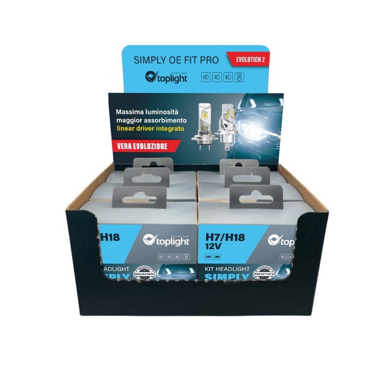 Espositore Lamp.Led 2 Pz H4 E4 Pz H7 33W 16000LUX 6500K Bombillas TOPLIGHT