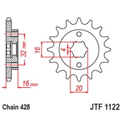 Pignone Jt 1122 z14 per BETA RR 125 Enduro 4T 21-23 Pignoni JT