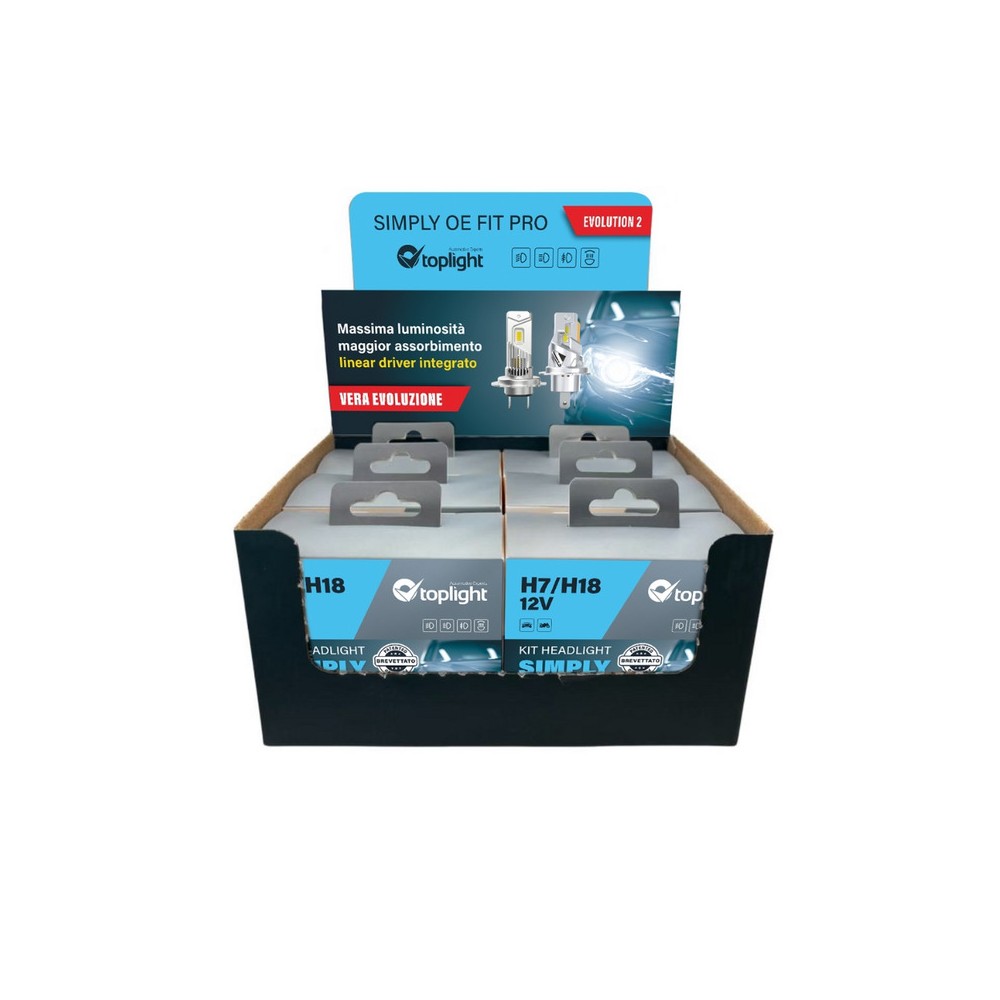 Espositore Lamp.Led 2 Pz H4 E4 Pz H7 33W 16000LUX 6500K Lampade LED TOPLIGHT