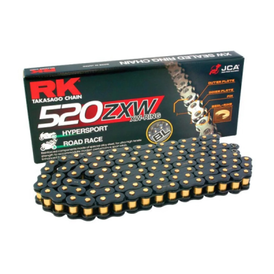 Chains | The drive chain transfers engine power to the rear wheel. It is one of the most stressed parts on a bike and must match the correct pitch and link count to work properly with the sprockets and gearbox.This category includes RK and KMC chains in several pitches (420, 428, 520, 525, 530), in standard or gold finish, plus connecting links for fitting. DID chains are also available. To pick the right one, check the pitch and link count of your original chain, or look up the code fitted on your bike.