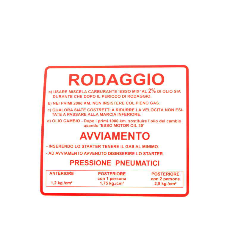 Autocollant de rodage RMS Classic Piaggio Vespa Rally 610170M Autre Rms Classic
