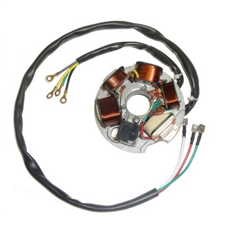 Stators | The stator is the part of the alternator that generates the current to charge the battery and power the electrical system of a motorcycle or scooter. When it is damaged or the coils are burnt, the battery stops charging and the bike can show warning lights or lose power to its electrical loads.Here you find stators from Magneti Marelli, Electrosport, Tourmax, RMS, RM Stator, Okyami, Rms Classic and WAI for scooters such as Sym Symphony, Vespa PK and Ape, and for motorcycles such as Suzuki DR and GSX-R, Yamaha YZF-R1 and YZ 250 F, Honda CTX700 and VT Shadow, Triumph Street Triple. Pick the right one by model and year of the bike or by the original code on the part being replaced.