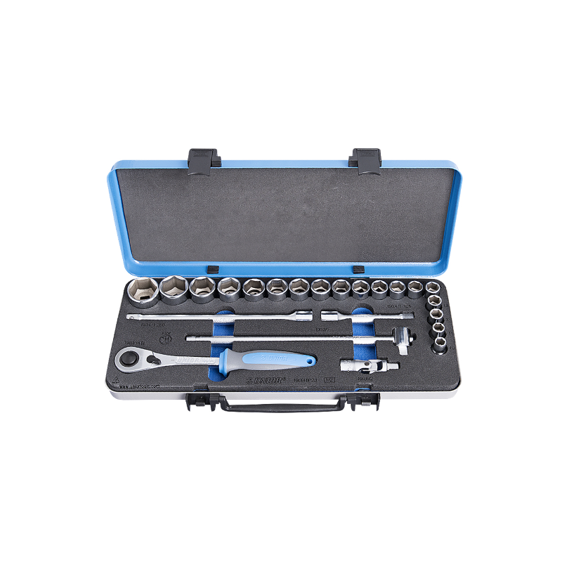 Coffret métal de douilles 12 6 pans avec accessoires gainage BI - 190BI6P23 Outils et ustensiles Unior