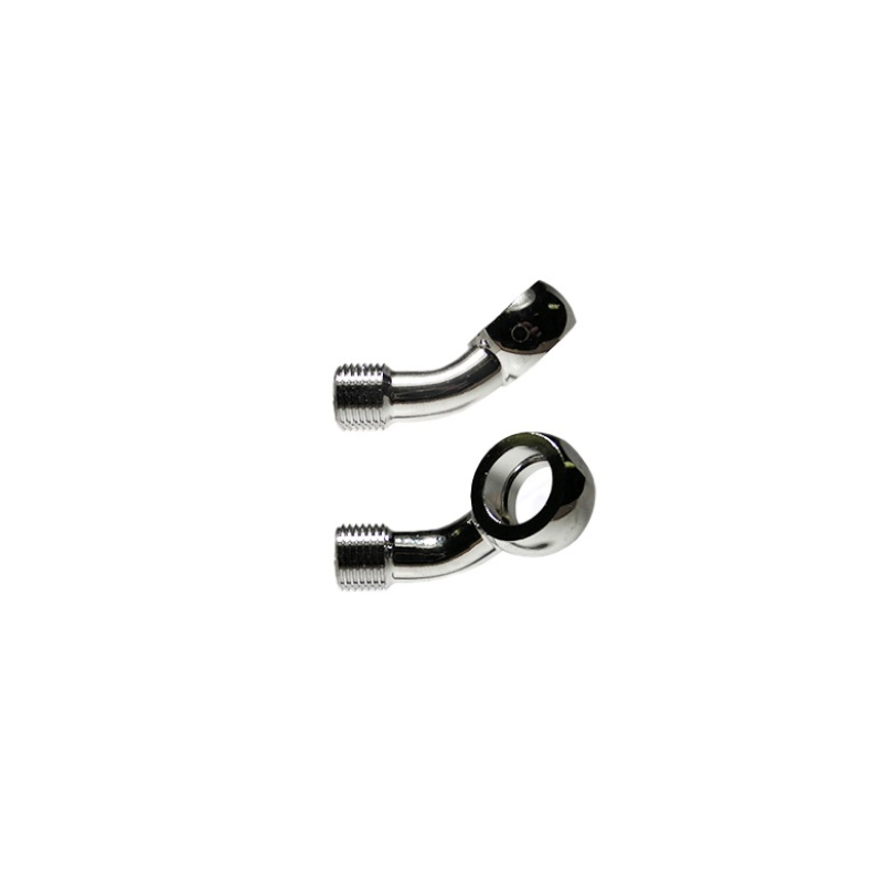 M10 Banjo 45° Up + 25° Right, Chrome Braided Hose Kits Evok