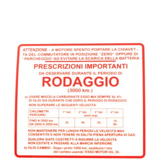 Adesivo rodaggio RMS Classic Piaggio Vespa Gs 150cc 610292M Rms Cla...