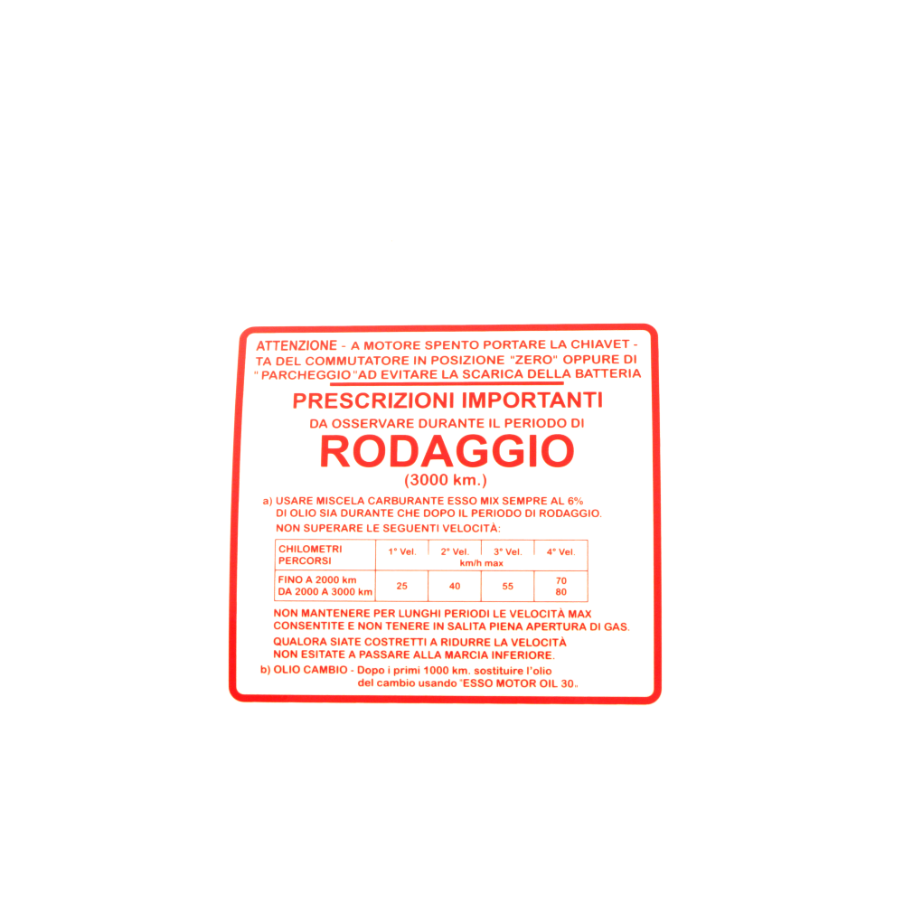 Adesivo rodaggio RMS Classic Piaggio Vespa Gs 150cc 610292M Rms Cla...