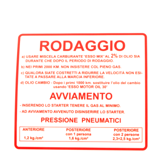 Adesivo rodaggio RMS Classic Piaggio Vespa 50-90-125cc 610170M002 R...