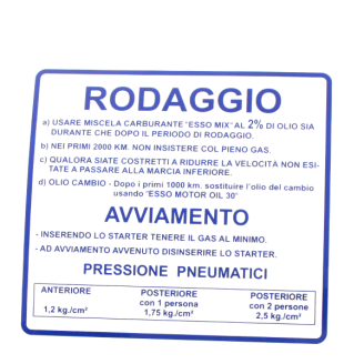 Adesivo rodaggio RMS Classic Piaggio Vespa Rally 180-200cc 610170M0...