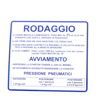 Adesivo rodaggio RMS Classic Piaggio Vespa 50-90-125cc 610170M003 R...