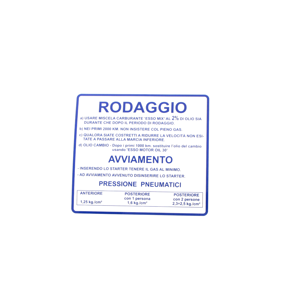 Adesivo rodaggio RMS Classic Piaggio Vespa 50-90-125cc 610170M003 R...