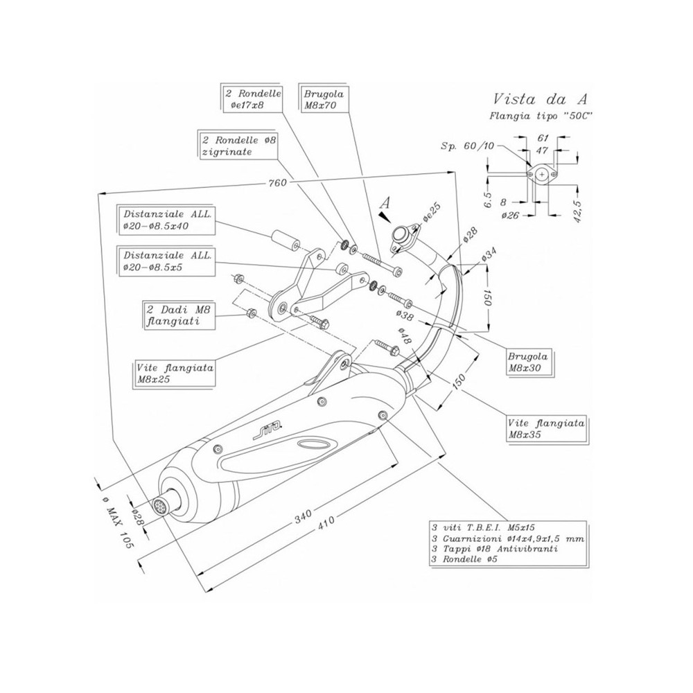 Auspuff Sitoderbi GP1 50 01-02 für DERBI GP1 50 01-02 Auspuffanlagen SITO