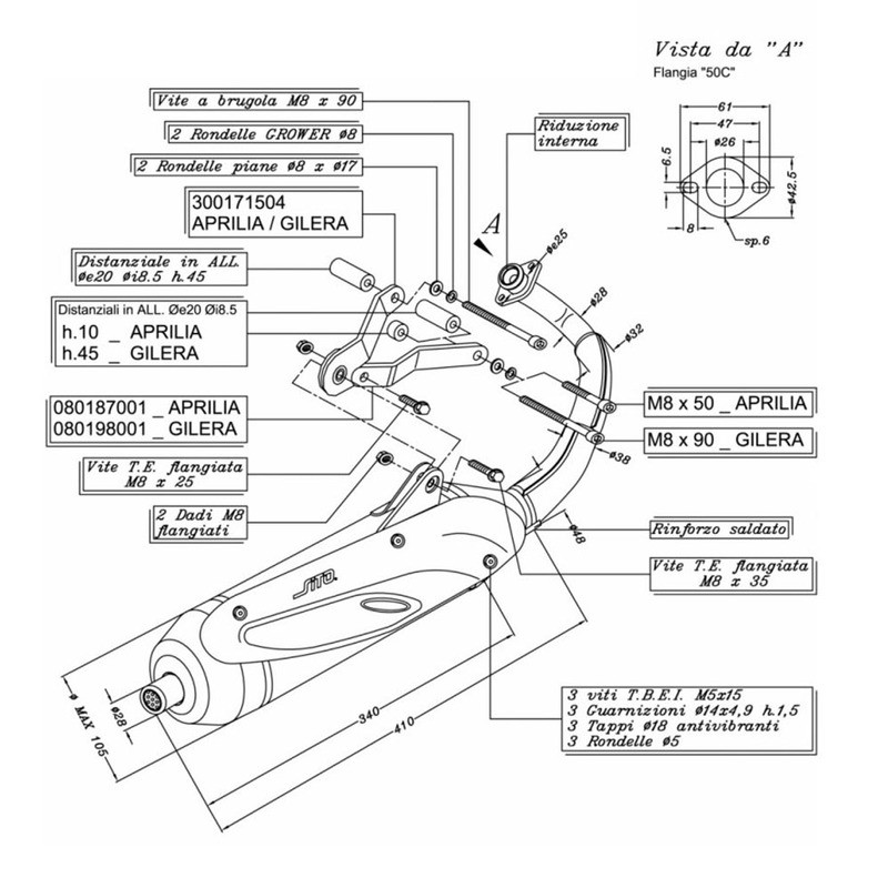 Auspuff Sitoaprilia Sr 50 R Factory 04-12 für APRILIA SR 50 R Factory 04-12 Auspuffanlagen SITO
