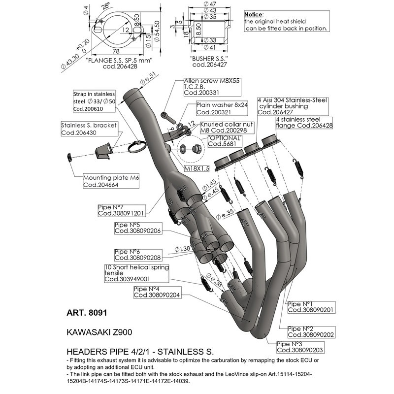 Rennsammlerset KAWASAKI Z900 17-19 für KAWASAKI Z900 17-19 Sammler und Armaturen LEOVINCE