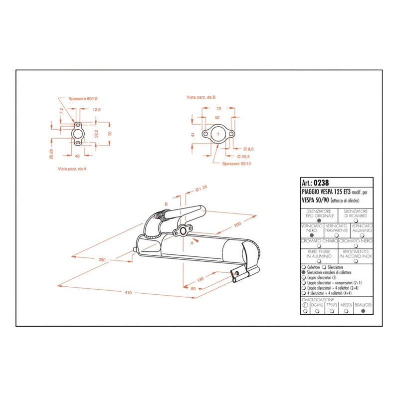 Silenciador Sito Piaggiovespa ET3 125 Mod. 50/90 Cr para PIAGGIO Vespa ET3 125 Mod. 50/90 Sistemas de escape SITO