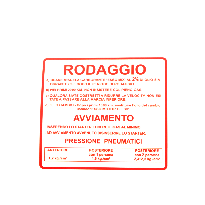  Classic Rodaggio Sticker Piaggio Vespa 50-90-125cc 610170M002 Nameplates - Shields - Friezes Rms Classic
