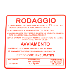 Autocollant rodaggio RMS Classic Piaggio Vespa Rally 180-200cc 610170M Plaques nominatives - Écussons - Frises Rms Classic