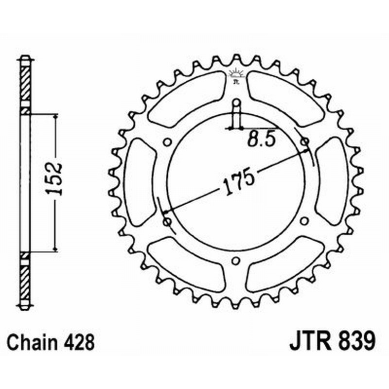 Corona Jt 839 z57 per YAMAHA DT125 04-06 e altri modelli Coronas JT