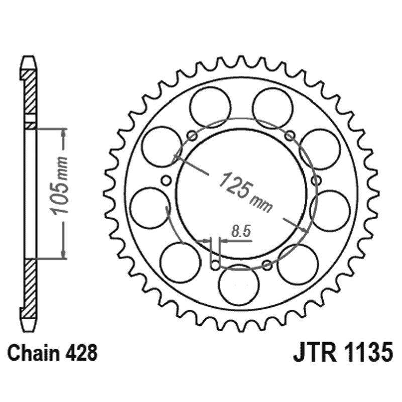 Corona Jt 1135 z69 per APRILIA 125 RX E4 18 Couronnes JT