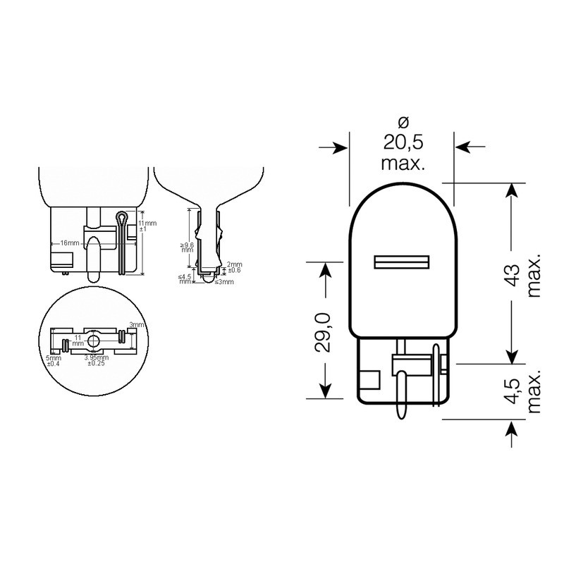 Scatola 10PZ Lamp.Osram Tv.12V 21W W3X16D Lampade Tuttovetro OSRAM