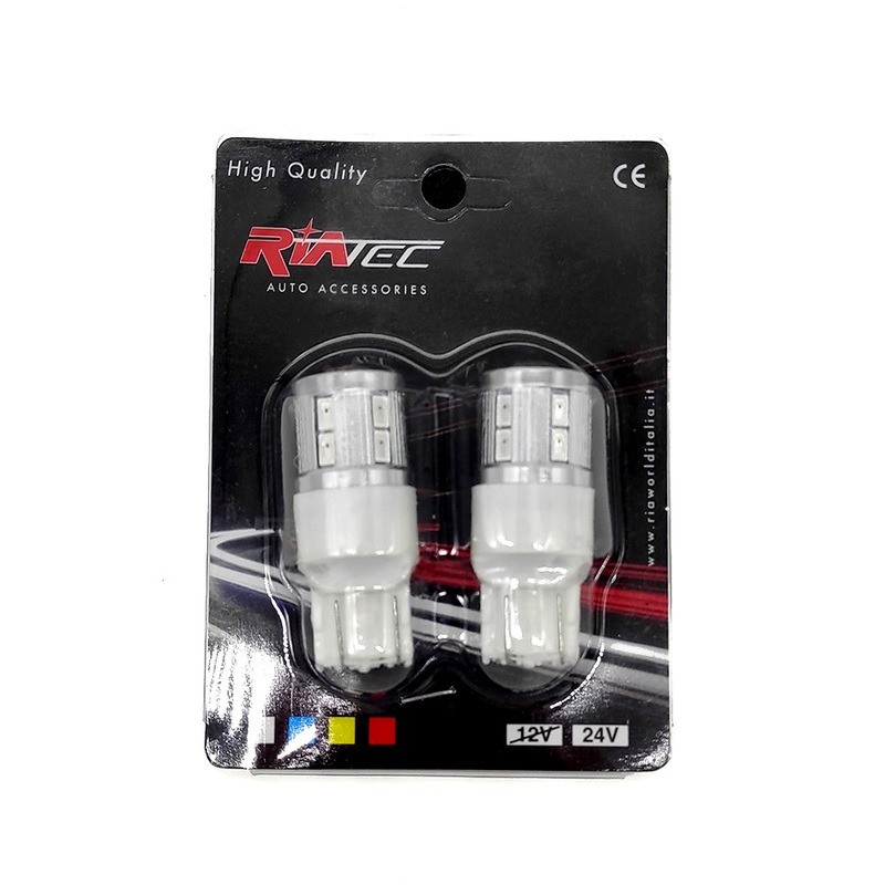 Blister 2 Lamp.Led T20 12V0,46W W3X16d Rossa Lampade Siluro RIATEC