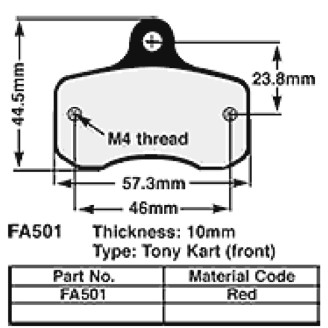 Kart Brake Pads 10 Mm REDFA501 - FA501