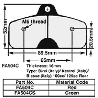 Kart Brake Pads 16 Mm REDFA504C - FA504C
