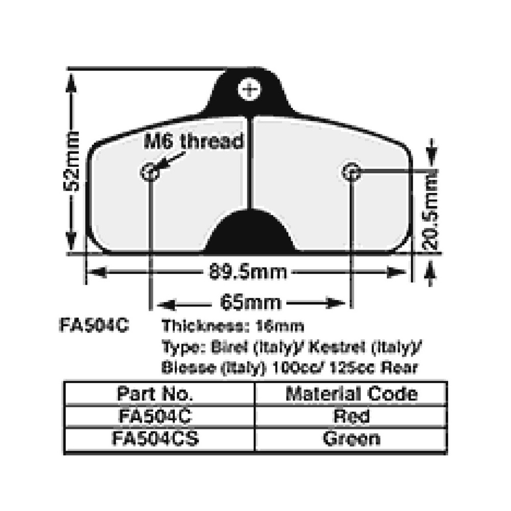 Kart Brake Pads 16 Mm REDFA504C - FA504C
