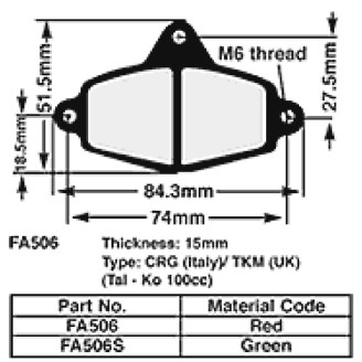 Kart Brake Pads 15 Mm REDFA506 - FA506
