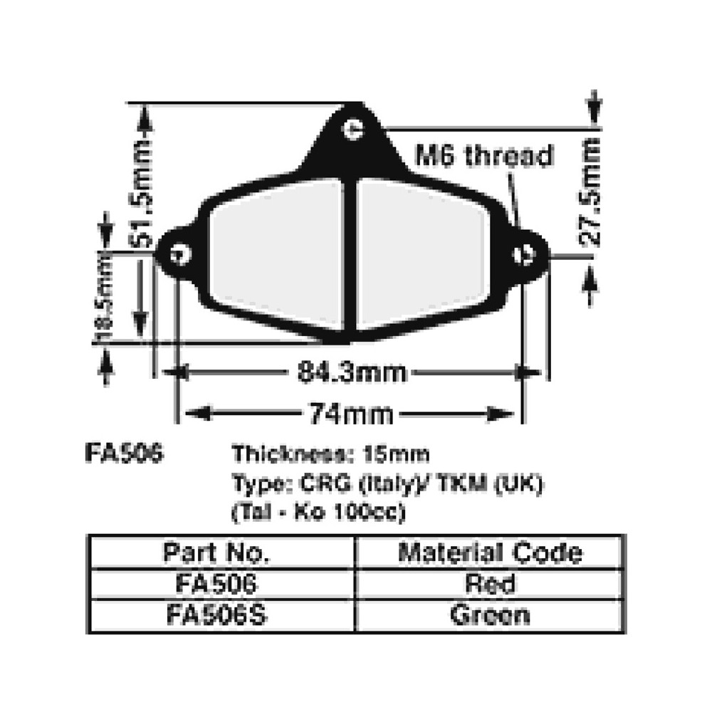 Kart Brake Pads 15 Mm REDFA506 - FA506