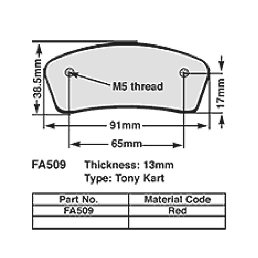 Kart Brake Pads 13 Mm REDFA509 - FA509