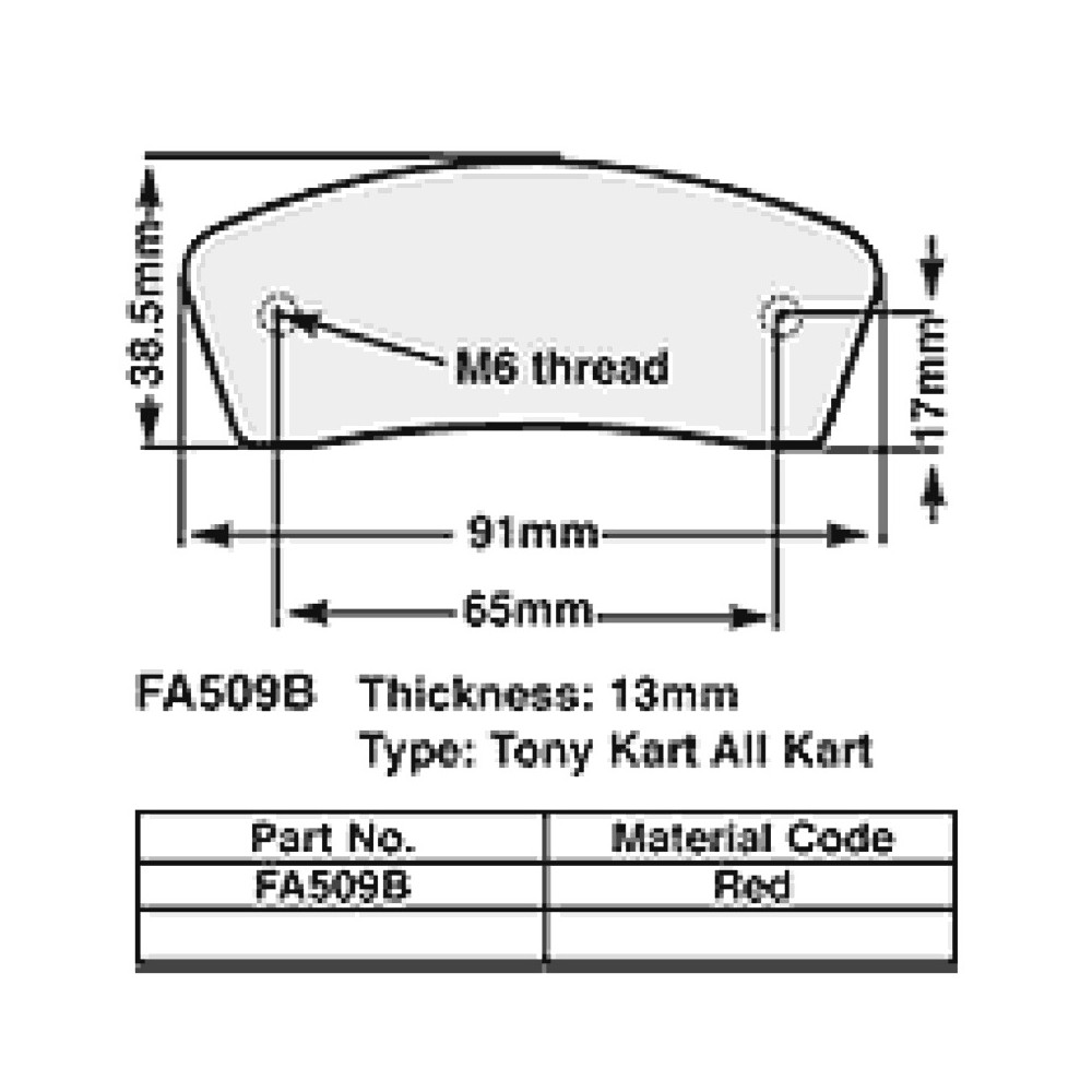 Kart Brake Pads 13 Mm REDFA509B - FA509B