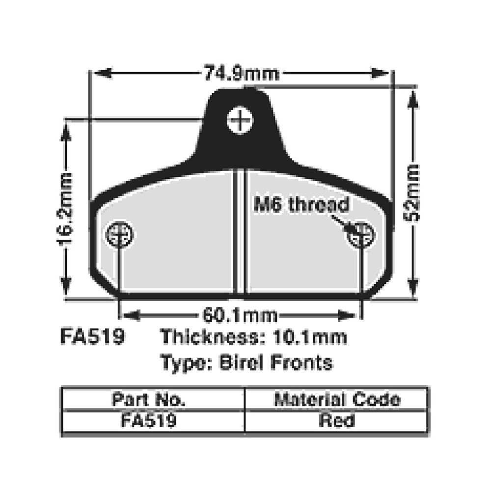 Kart Brake Pads 10,1 Mm REDFA519 - FA519