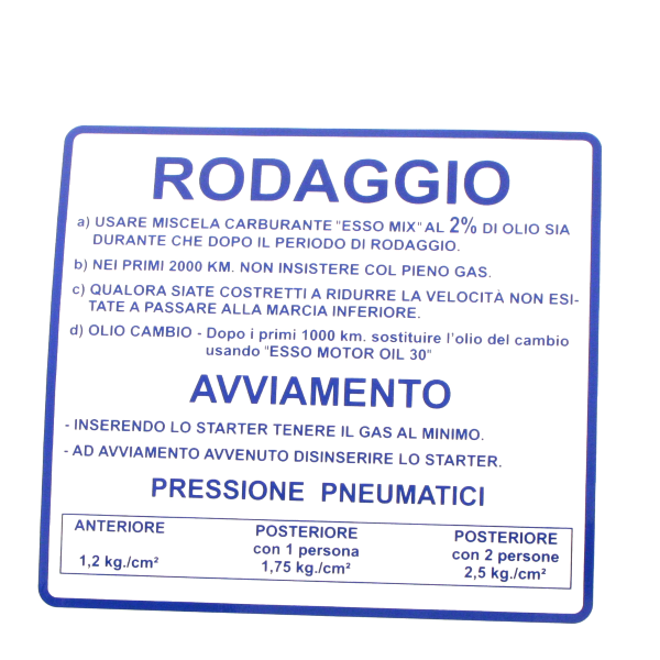 RMS Clásico Azul Rodaggio Piaggio Vespa Rally 180-200cc 610170M001 Placas de identificación - Escudos - Frisos Rms Classic